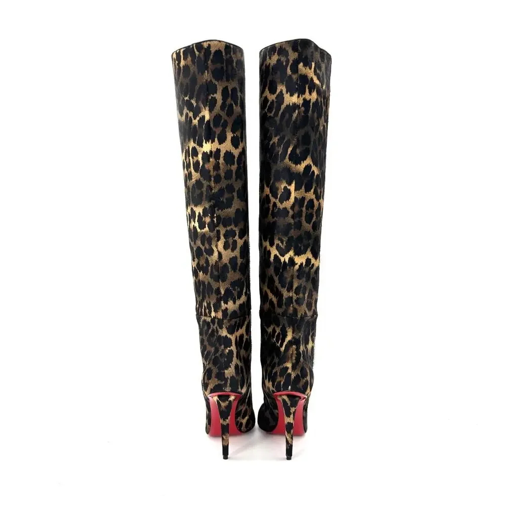 NEW Christian Louboutin Astrilarge Botta 100 Leopard Print Pointed Toe Boots 36